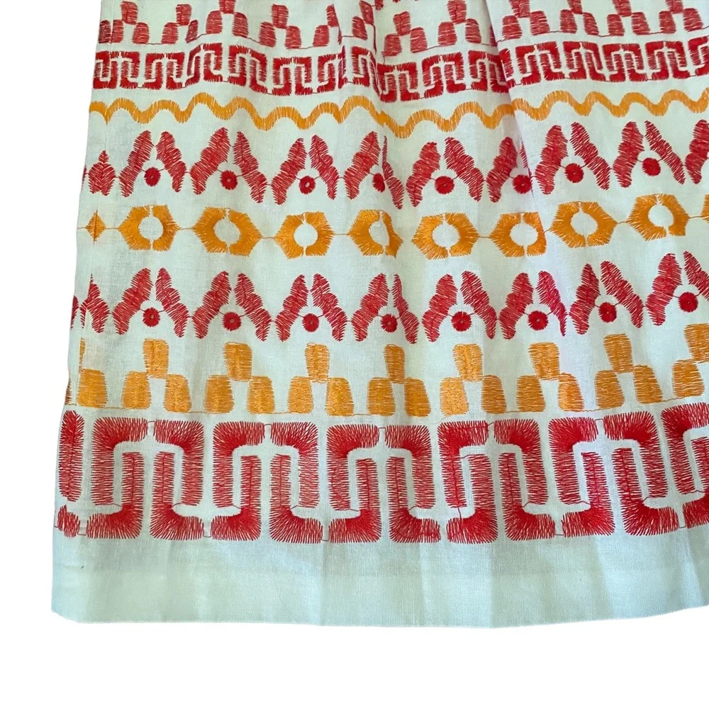 Peter Nygard Cream with Red and Orange Embroidery, Pleated Skirt 16 - Picture 2 of 11